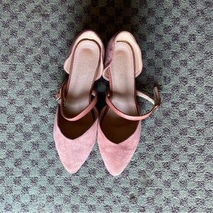 Pink Suede Strappy Flat Shoes